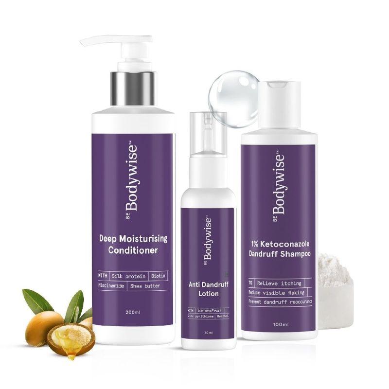 be bodywise complete dandruff control kit (1% keto shampoo + anti dandruff lotion + conditioner)