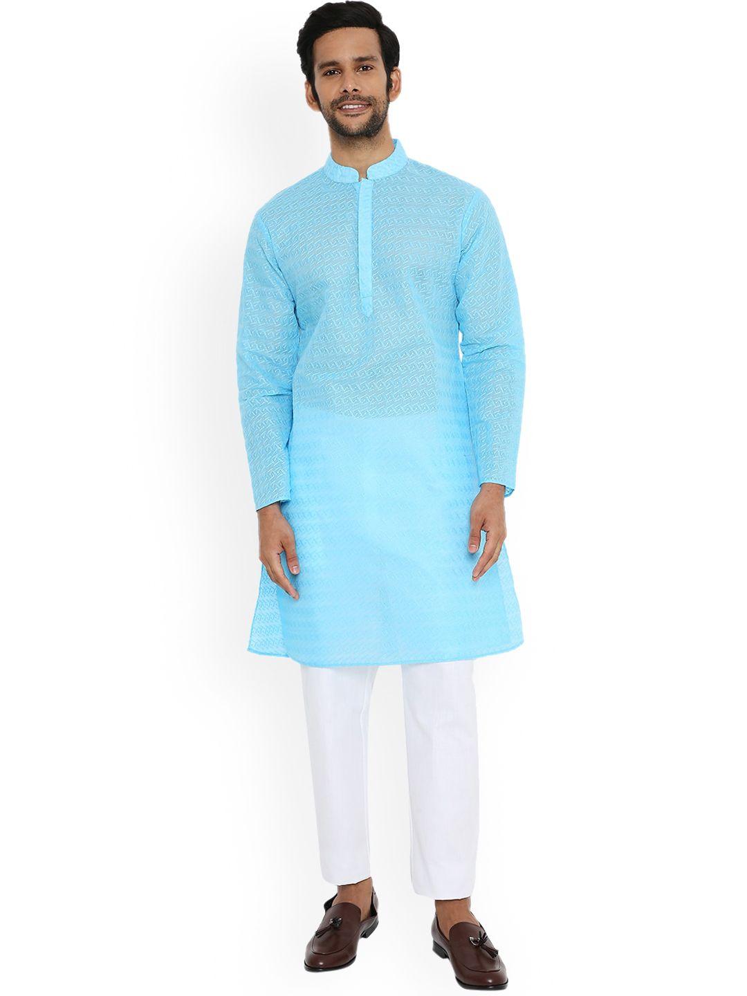 be desi geometric embroidered straight cotton kurta