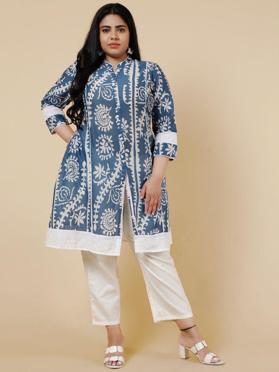 be indi ethnic motifs printed mandarin collar regular cotton a line kurta