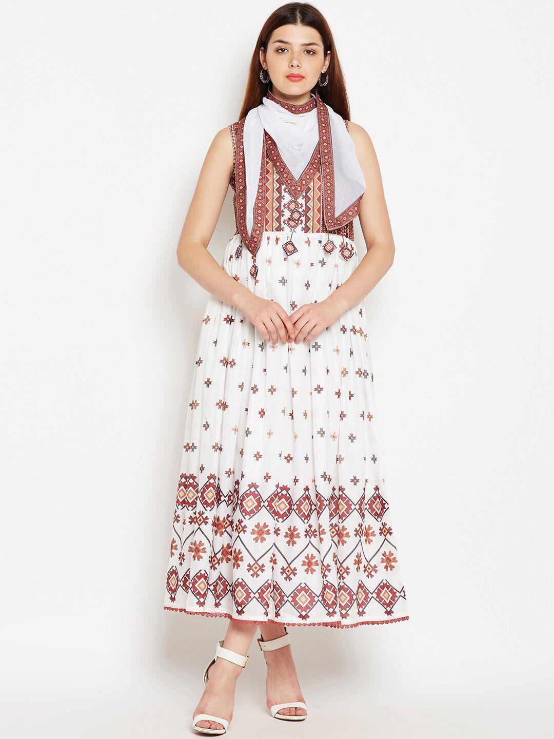 be indi white ethnic motifs halter neck ethnic maxi dress