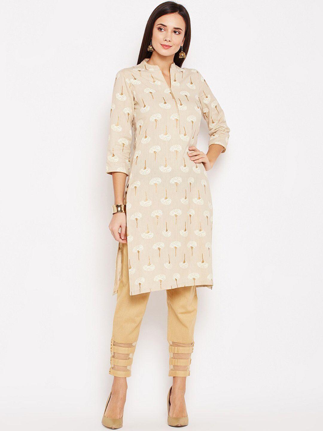 be indi women beige ethnic motifs printed kurta