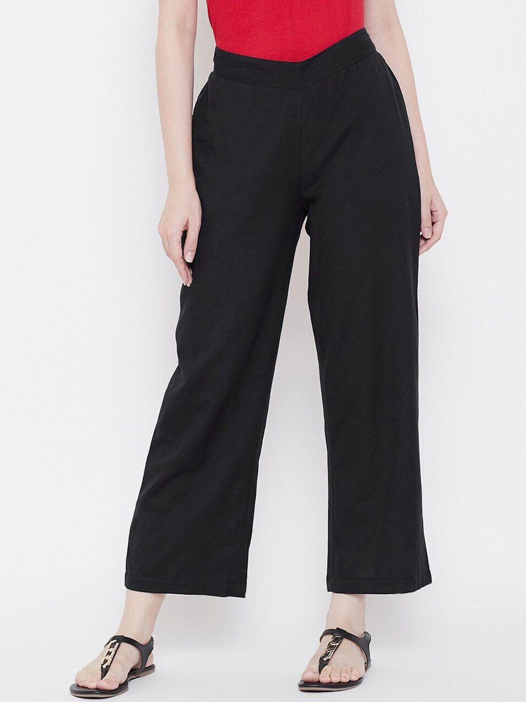 be indi women black solid trousers