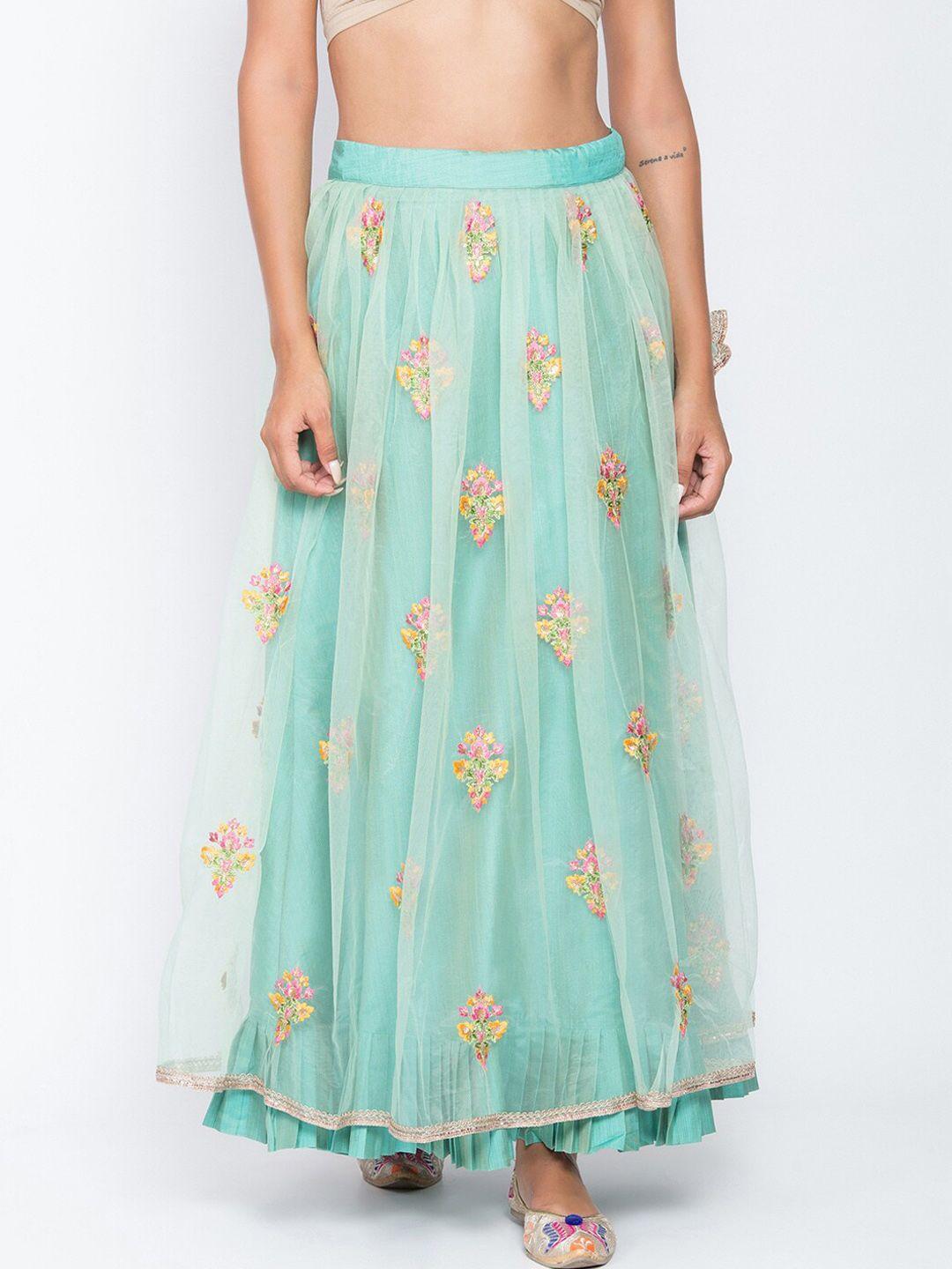 be indi women green embellished flared skirts