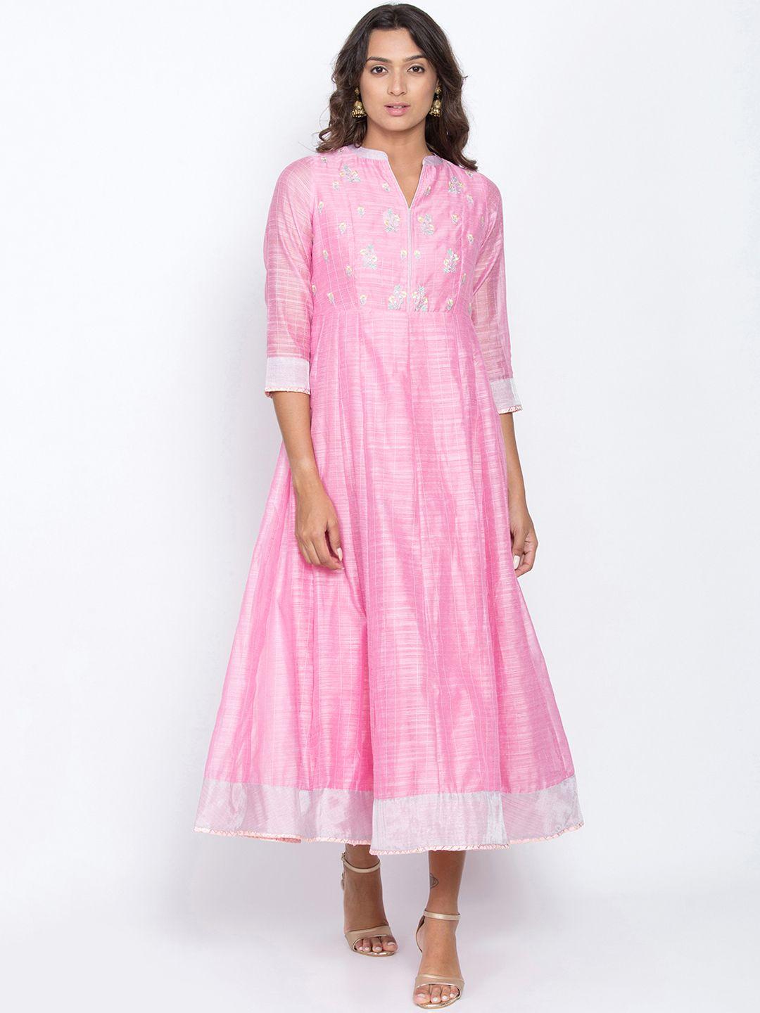 be indi women pink embroidered a-line dress