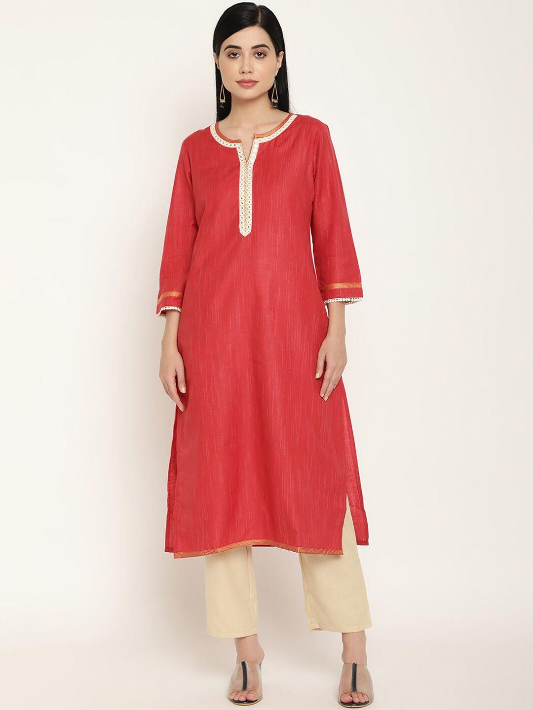 be indi women red yoke design kurta