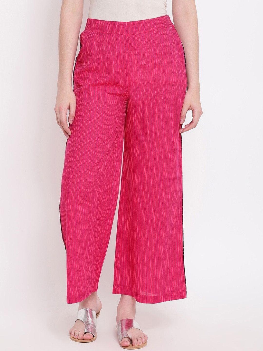be indi women striped flared parallel trousers