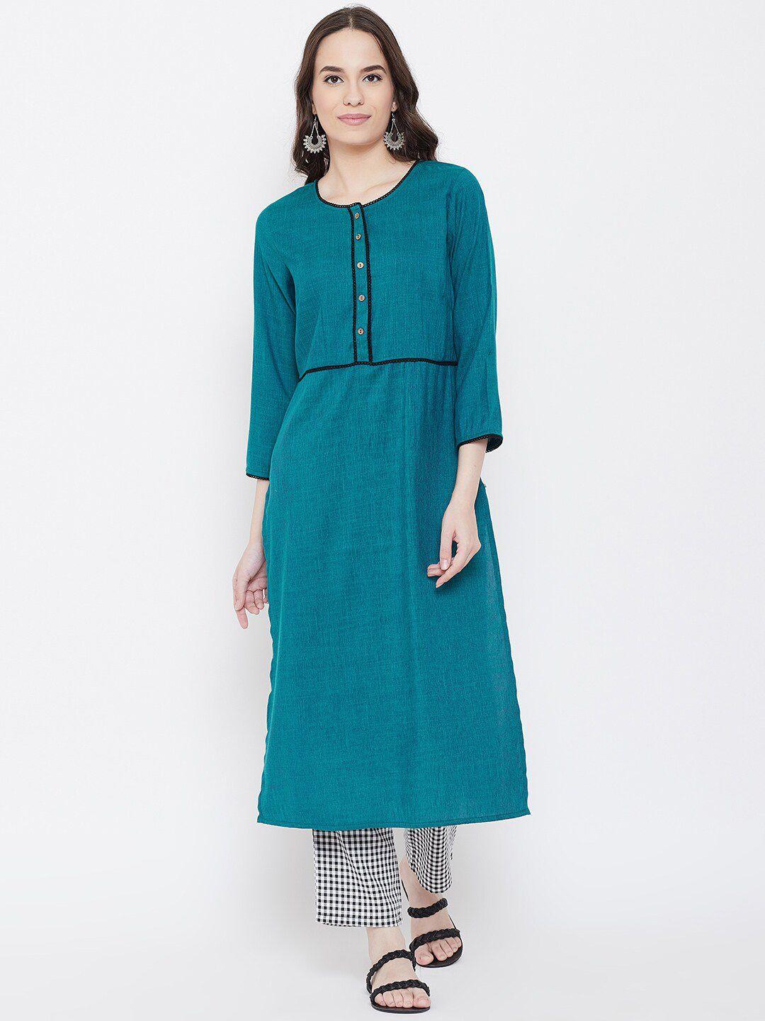 be indi women teal pure cotton kurta with trousers