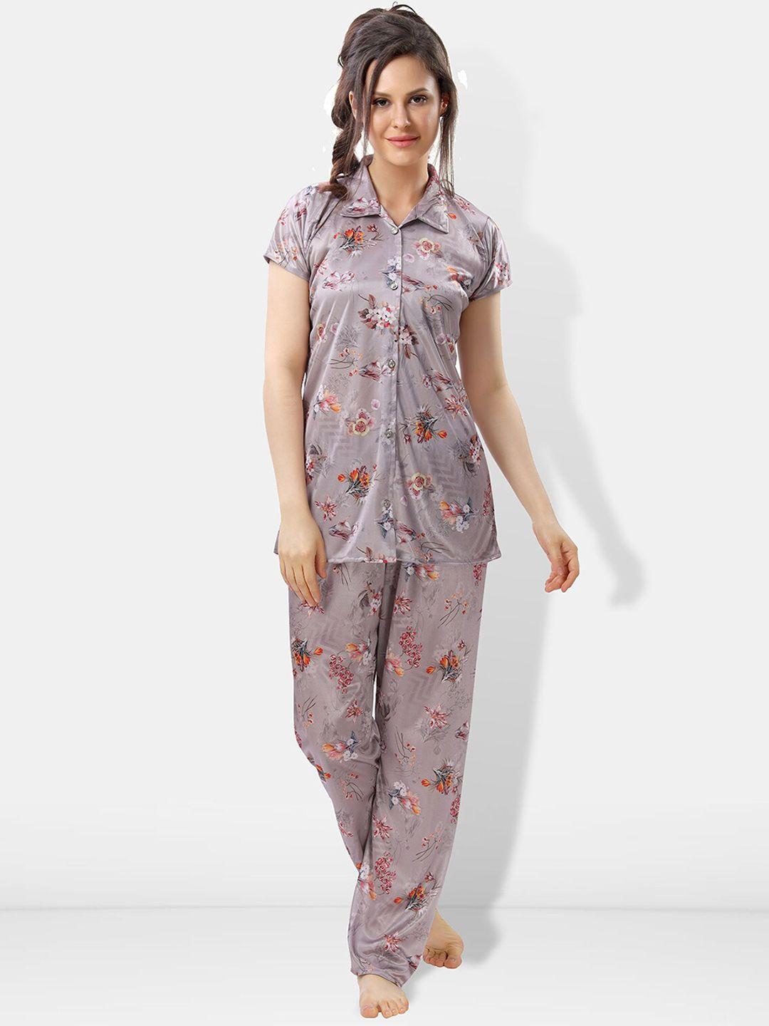 be you floral printed satin night suit