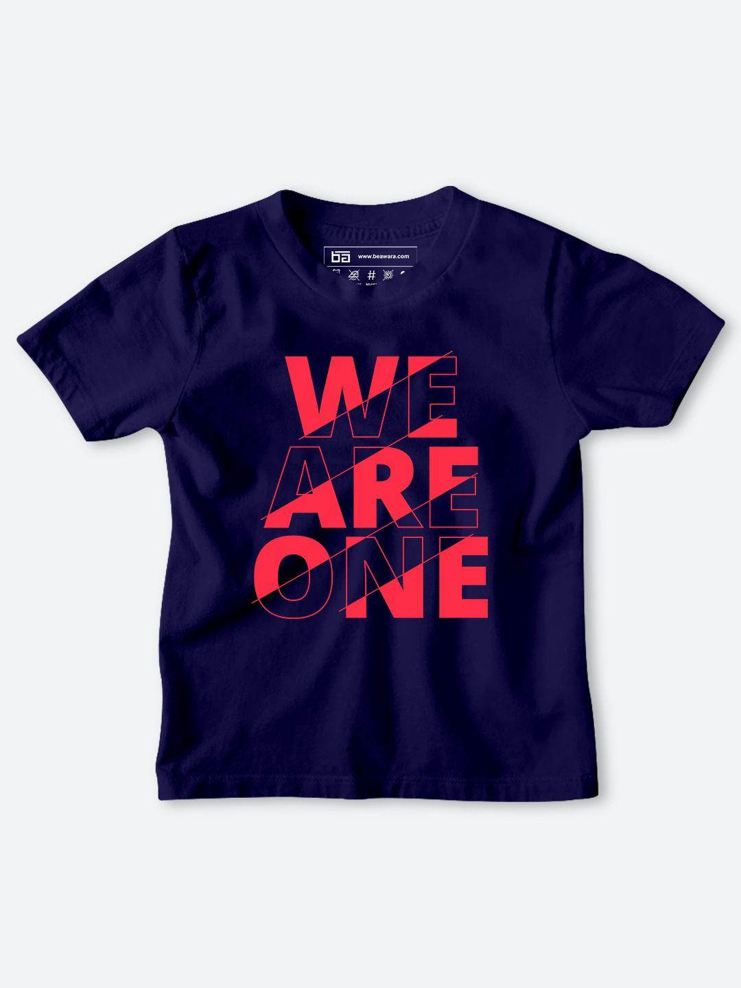 be awara kids navy blue & pink typography printed cotton t-shirt