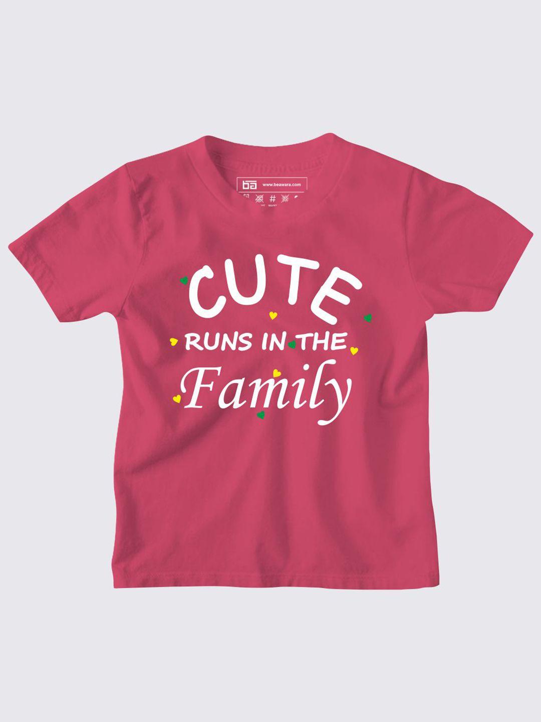 be awara kids pink & claret red typography printed applique t-shirt