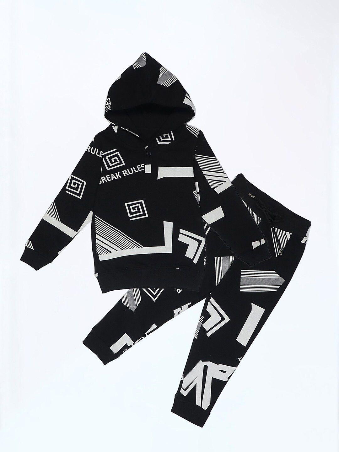 be awara kids printed hooded pure cotton sweatshirt with joggers