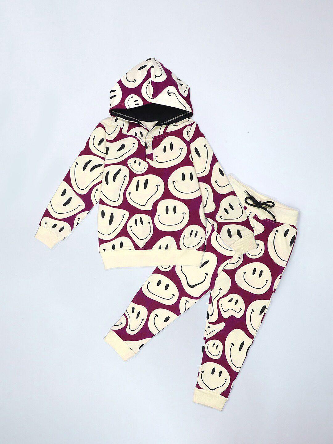 be awara kids printed hooded pure cotton sweatshirt with joggers