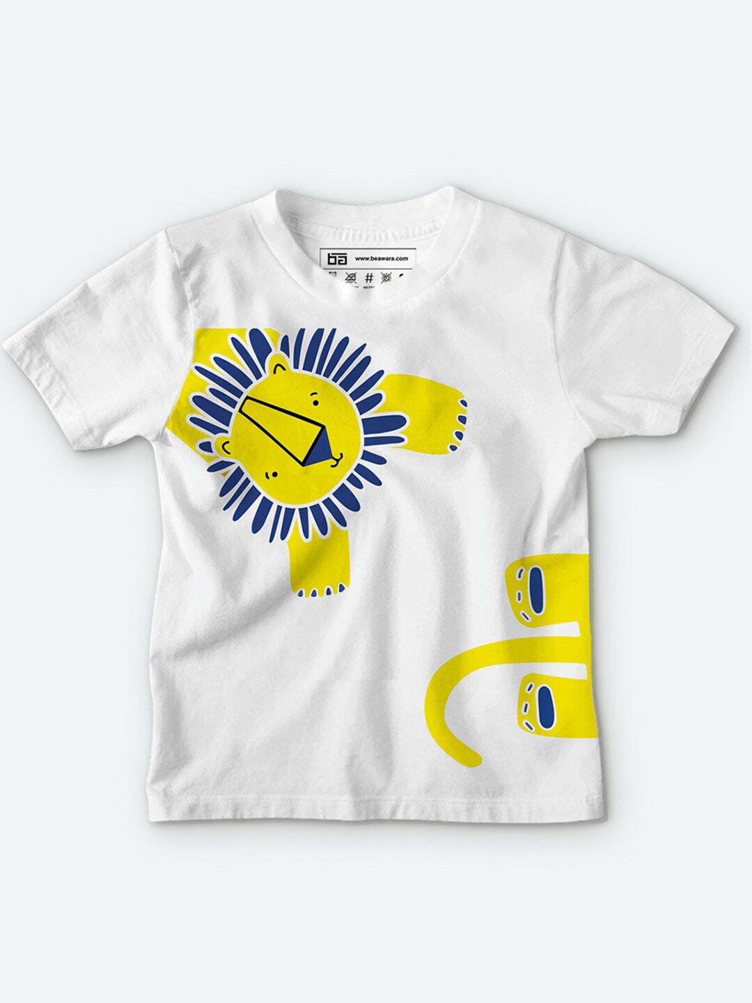 be awara kids white & yellow printed cotton t-shirt