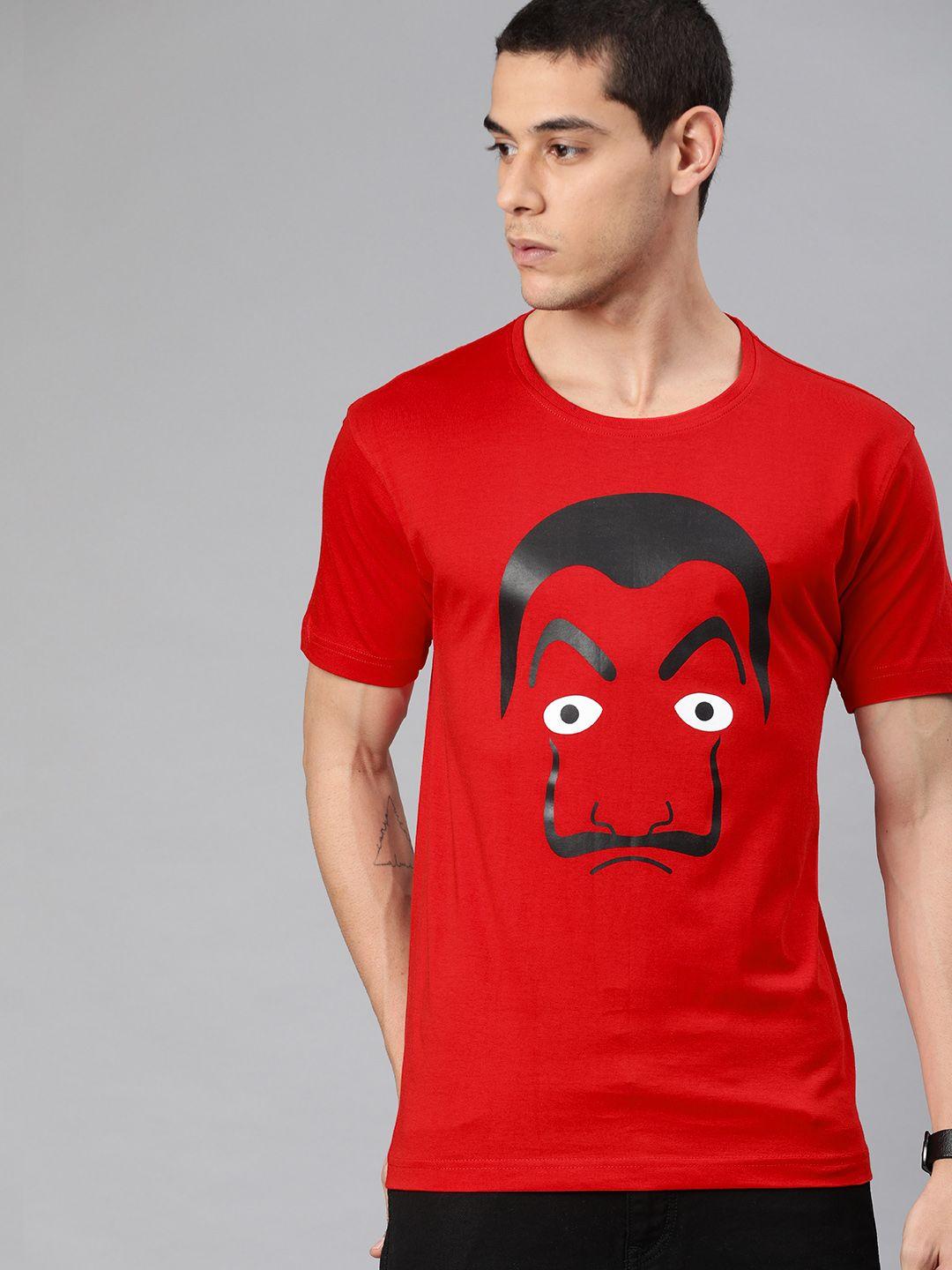 be awara men red printed round neck t-shirt