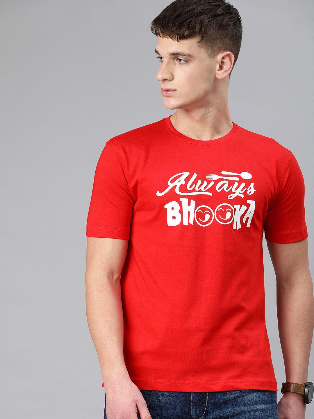 be awara men red printed round neck t-shirt