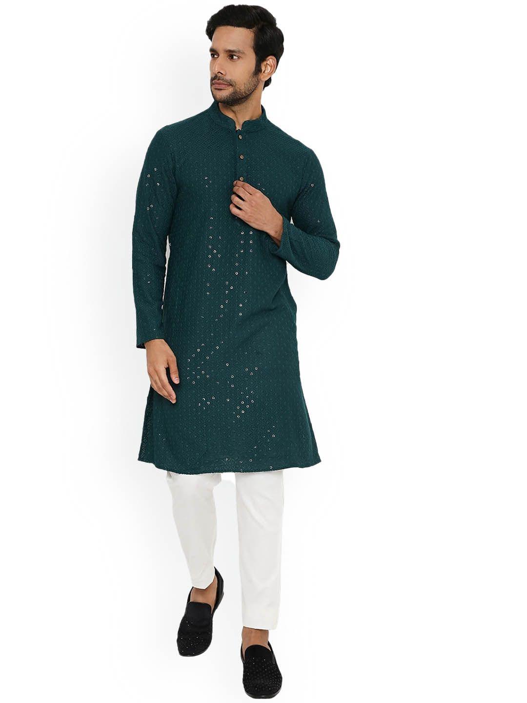 be desi ethnic motifs embroidered sequined cotton kurta