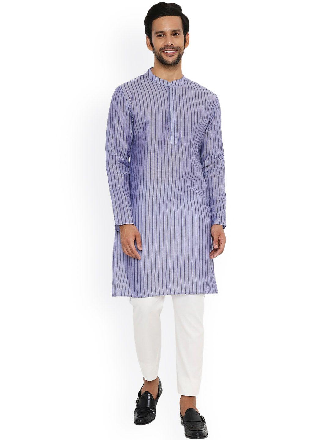 be desi striped mandarin collar straight kurta