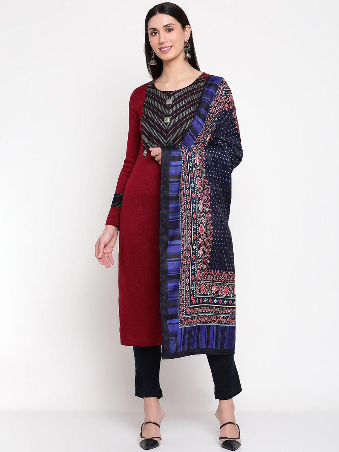be indi embroidered kurta with trousers & printed dupatta