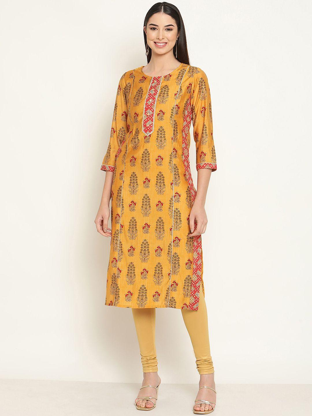 be indi ethnic motifs printed gotta patti chanderi silk kurta