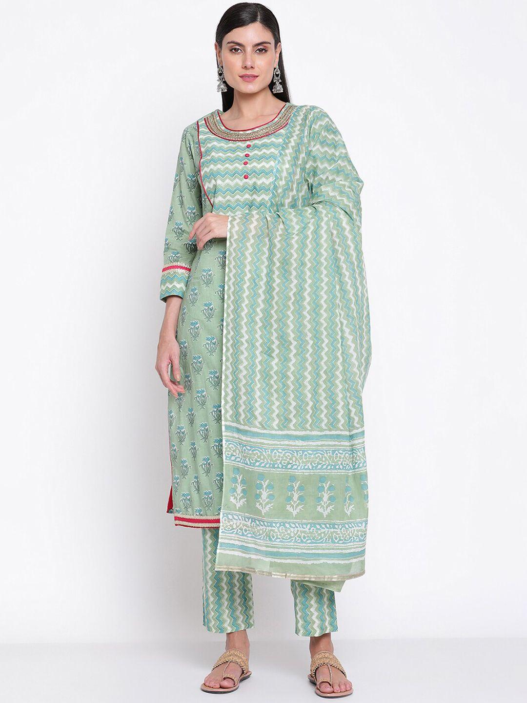 be indi ethnic motifs printed gotta patti pure cotton kurta with trousers & dupatta