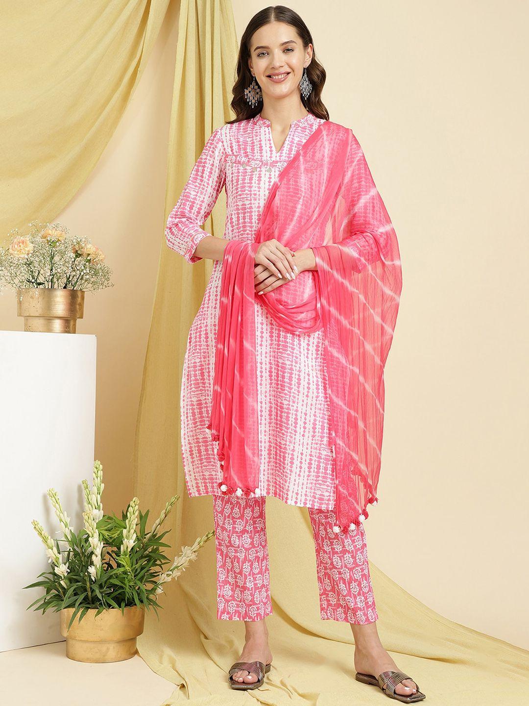 be indi ethnic motifs printed pure cotton kurta & trousers with dupatta