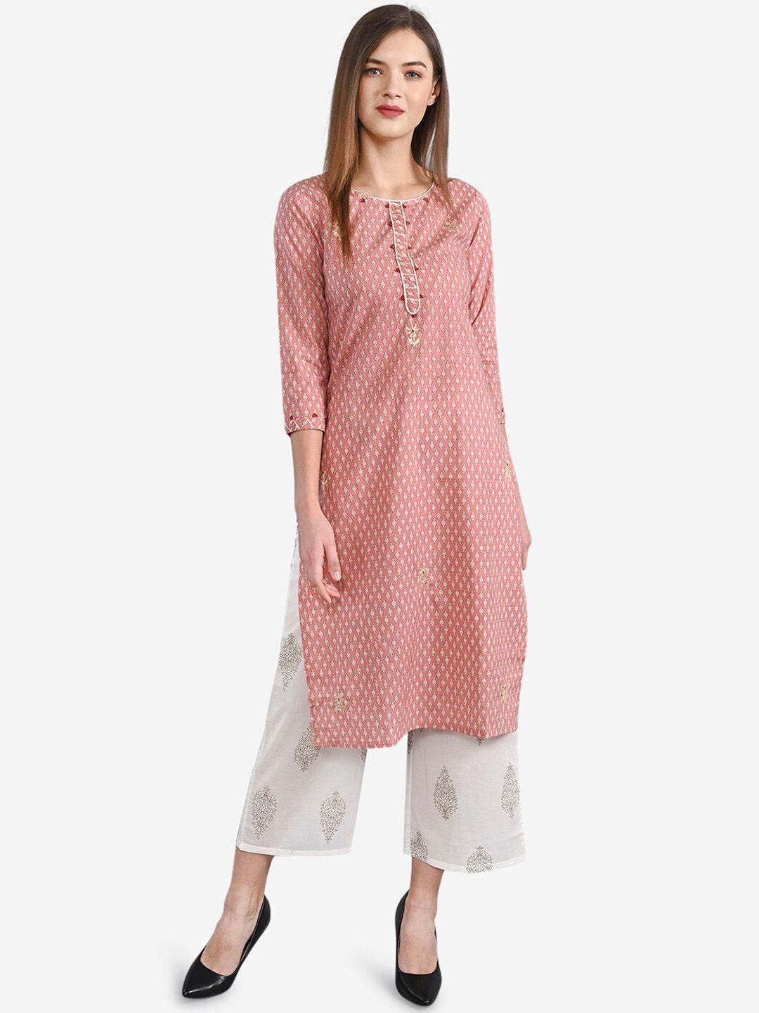 be indi ethnic motifs printed pure cotton kurta with palazzos