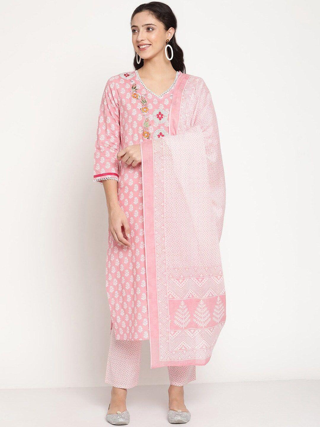 be indi ethnic motifs printed pure cotton kurta with trousers & with dupatta
