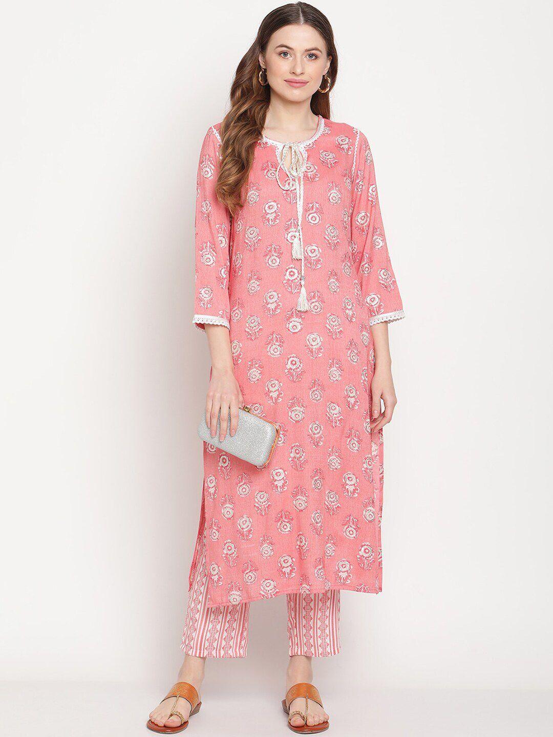 be indi ethnic motifs printed pure cotton kurta with trousers