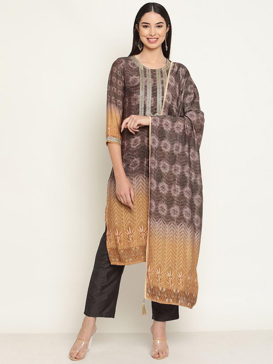 be indi ethnic motifs printed sequined kurta with trousers & dupatta
