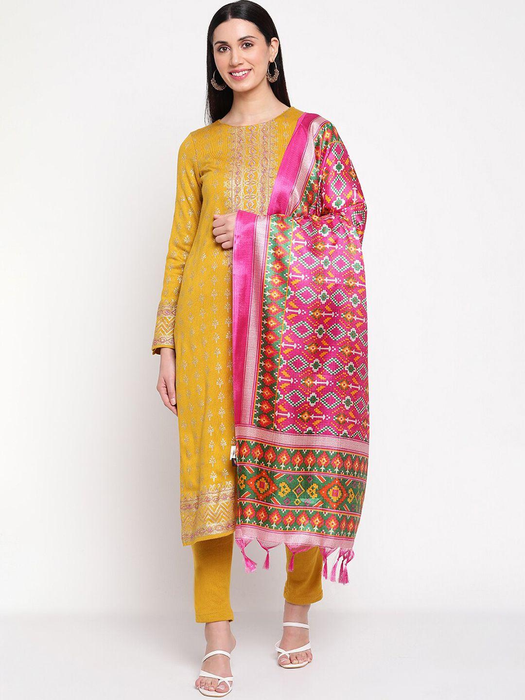 be indi floral foil printed straight kurta with trousers & dupatta