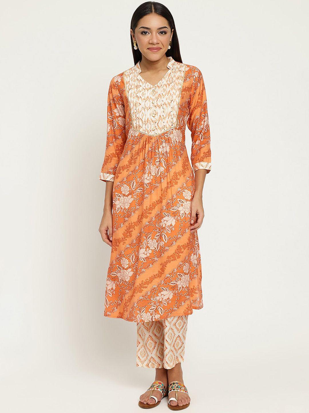 be indi floral printed gotta patti detailed straight kurta with trousers