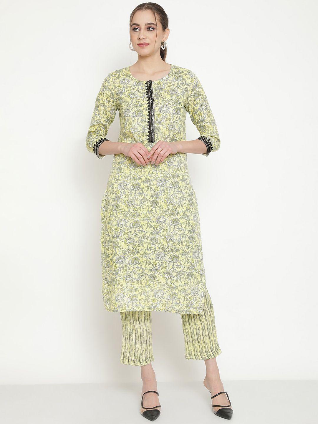 be indi floral printed round neck straight kurta with trousers