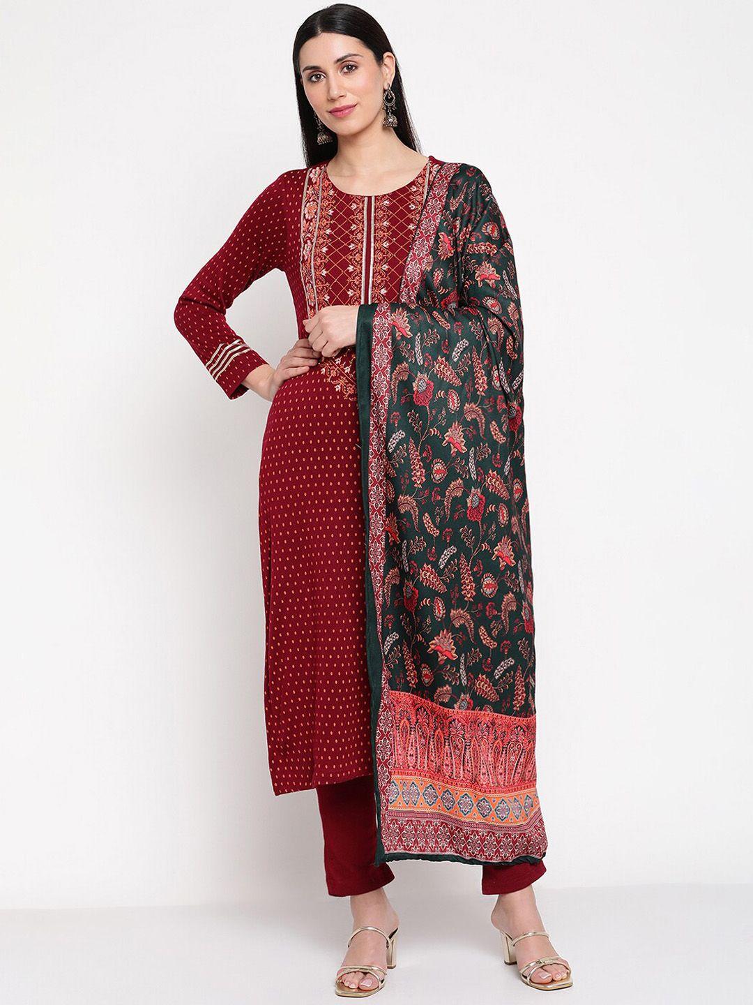 be indi floral printed straight kurta with trousers & dupatta
