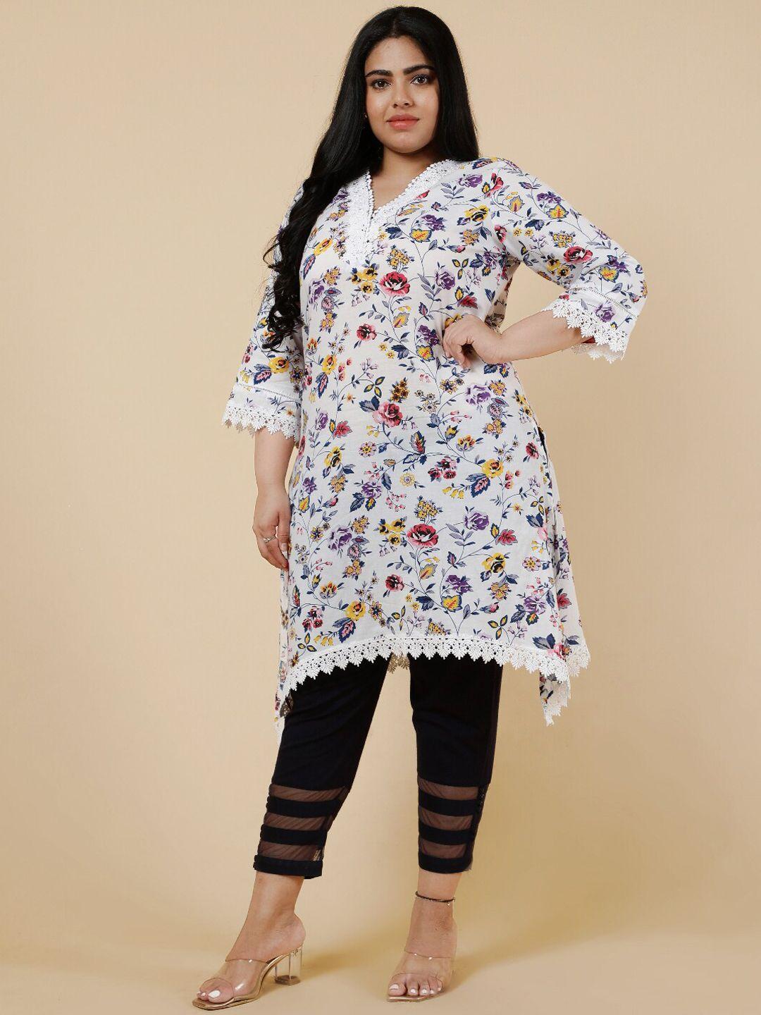 be indi floral printed v neck cotton a line kurta