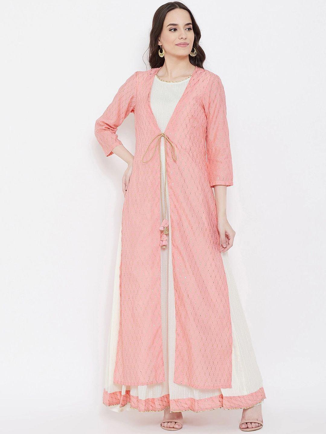 be indi printed fit & flared cotton maxi dress with jacket