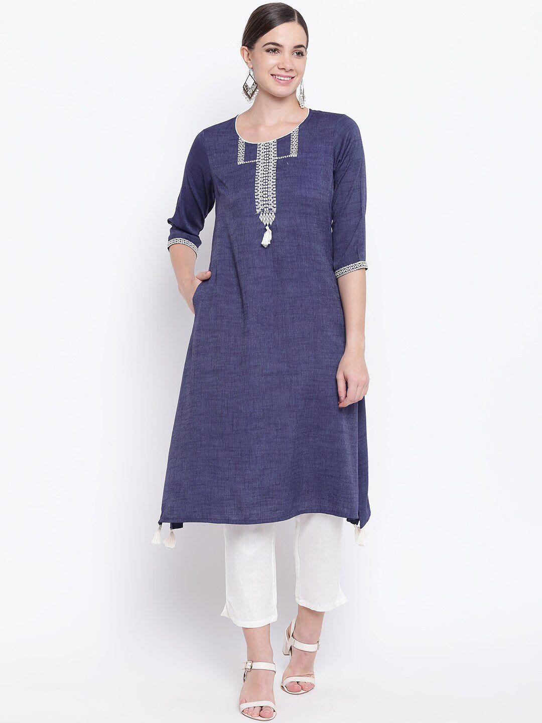 be indi thread work a-line cotton kurta