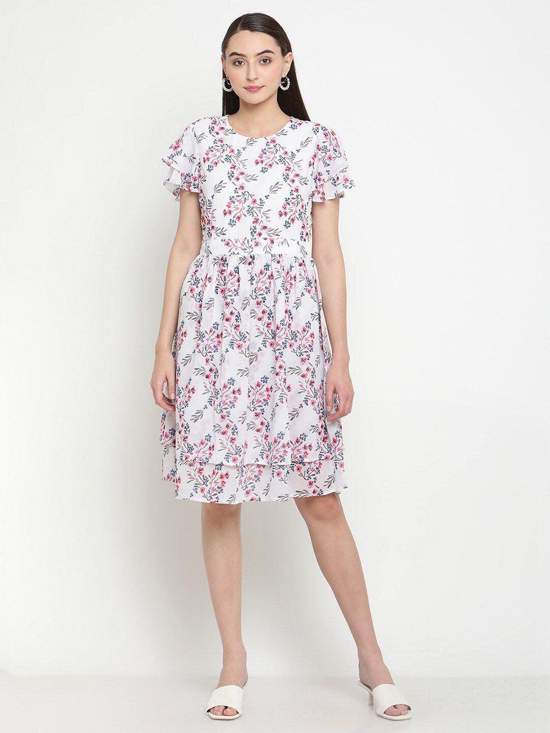 be indi white & pink floral printed georgette dress