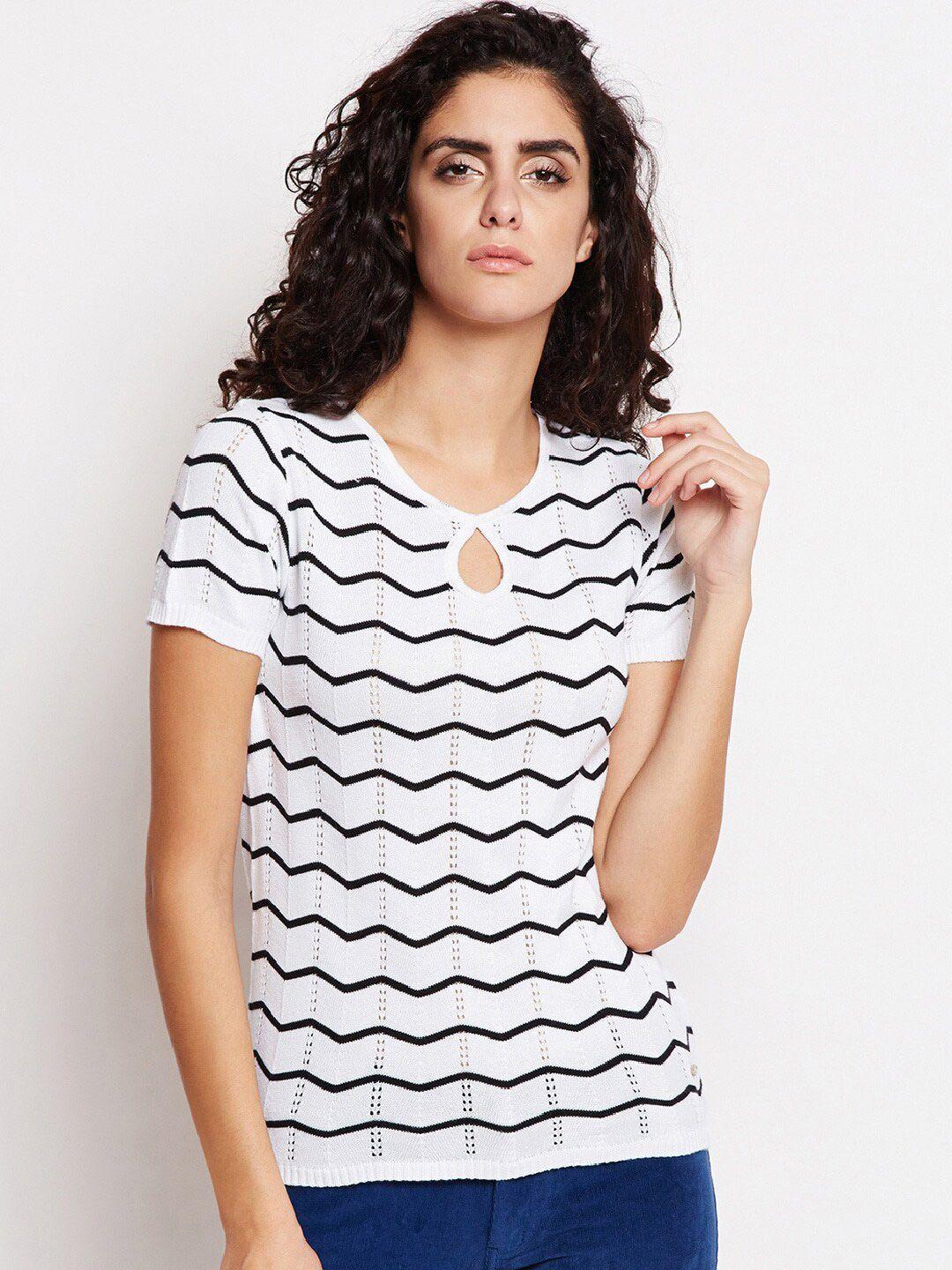 be indi white geometric print keyhole neck top