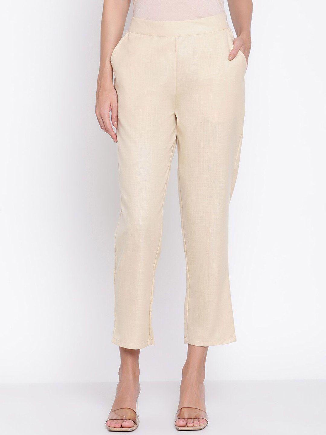 be indi women beige original straight fit trousers