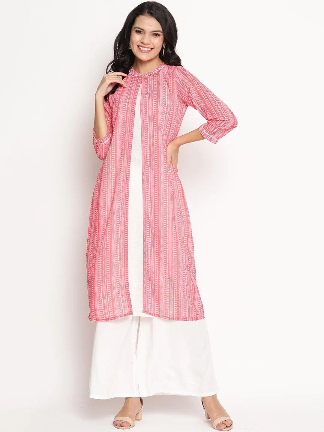 be indi women coral striped layered kurta