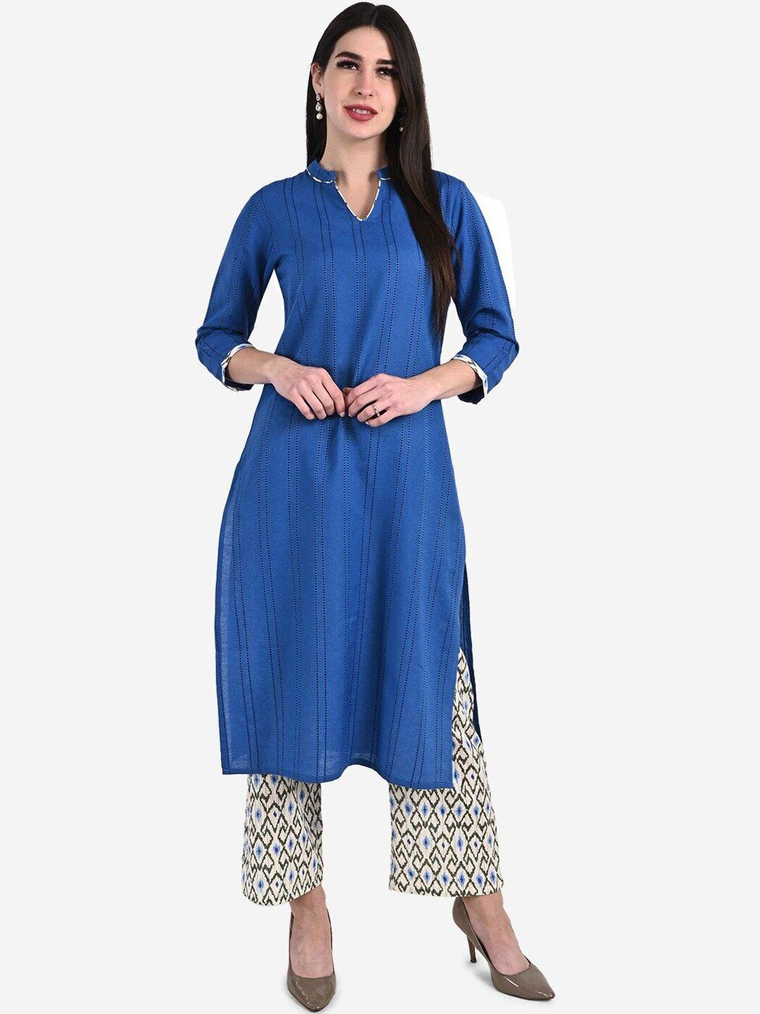 be indi women embroidered pure cotton straight kurta with trousers