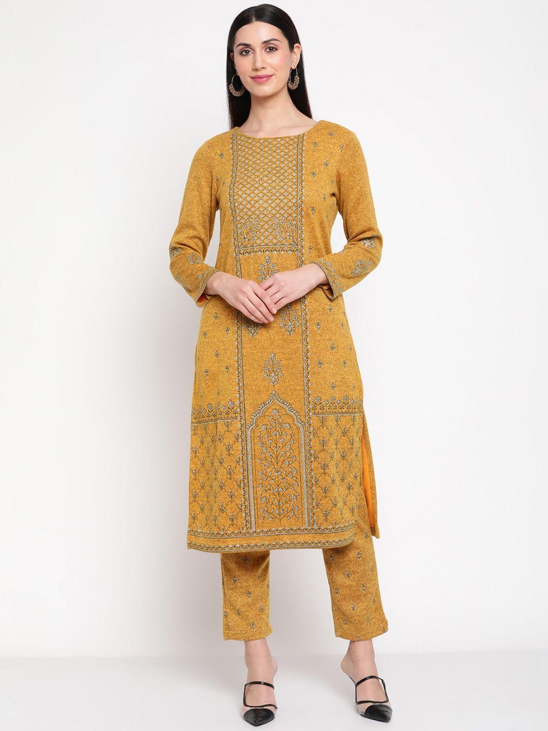 be indi women ethnic motifs printed kurta with trousers