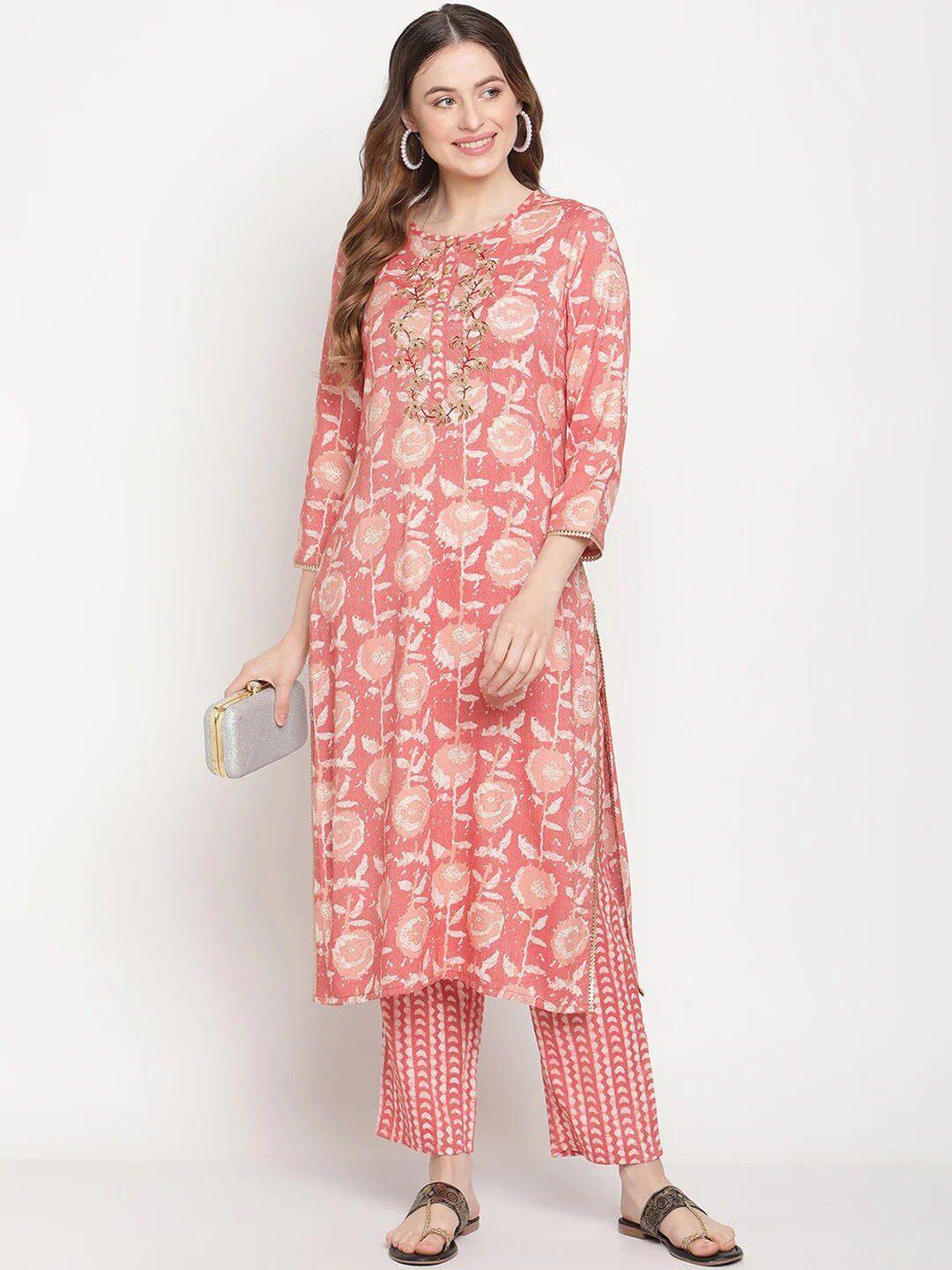 be indi women floral printed kurta with trousers