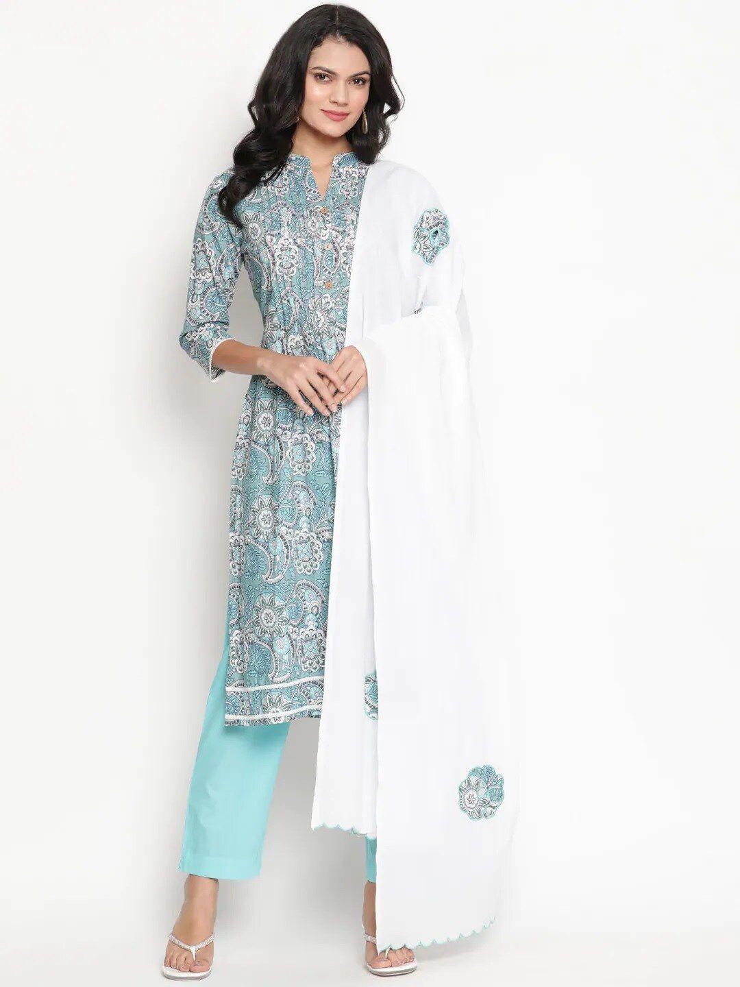 be indi women floral printed pure cotton kurta with trousers & dupatta