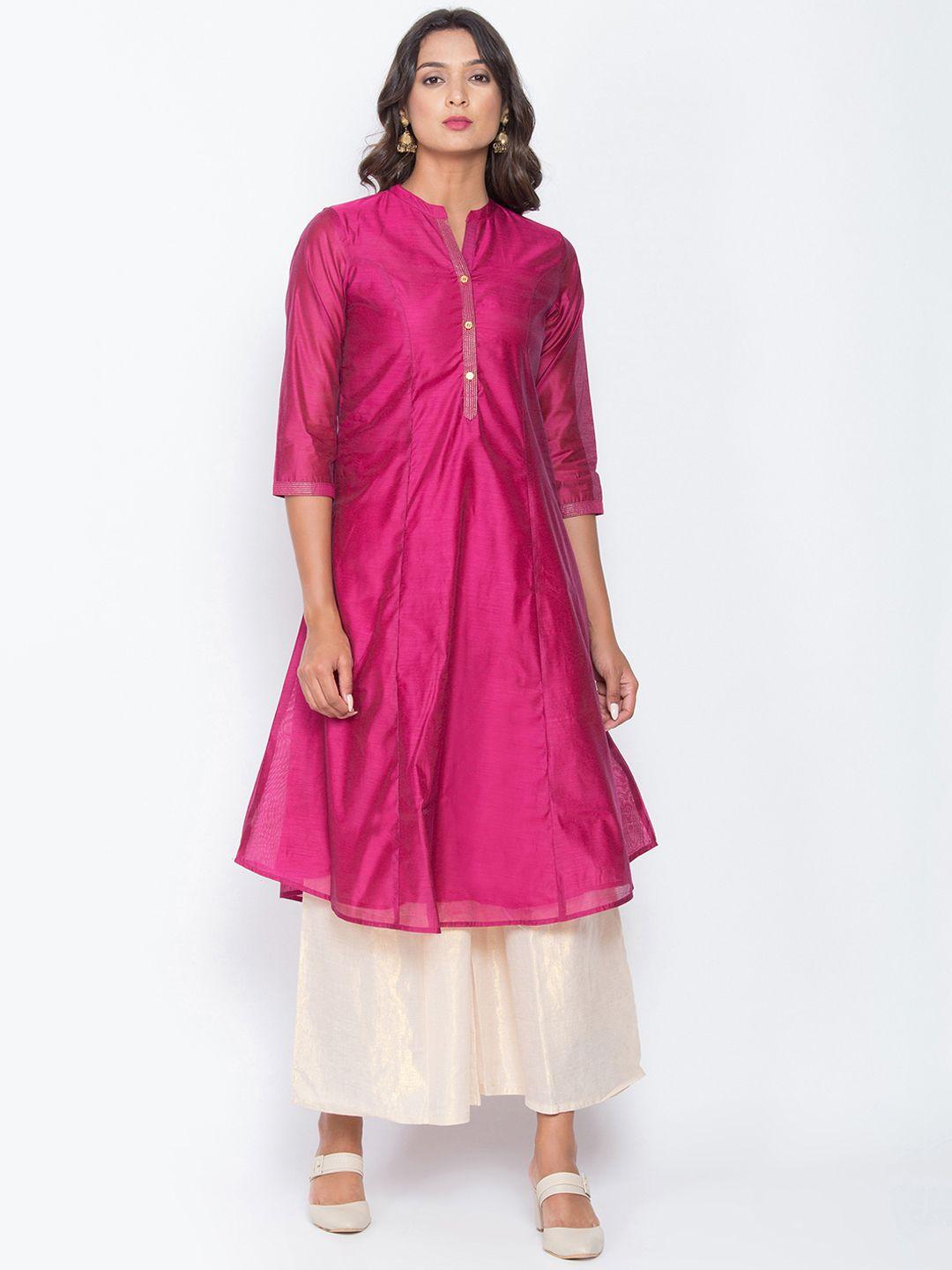 be indi women fuchsia pink solid a-line kurta