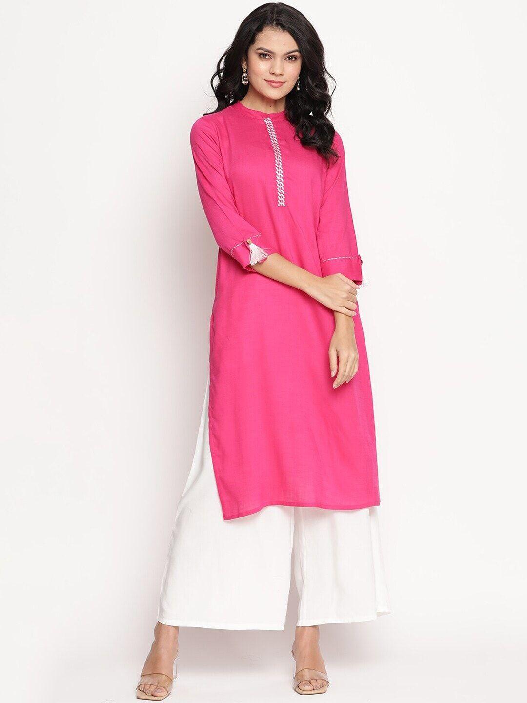 be indi women fuchsia solid kurta