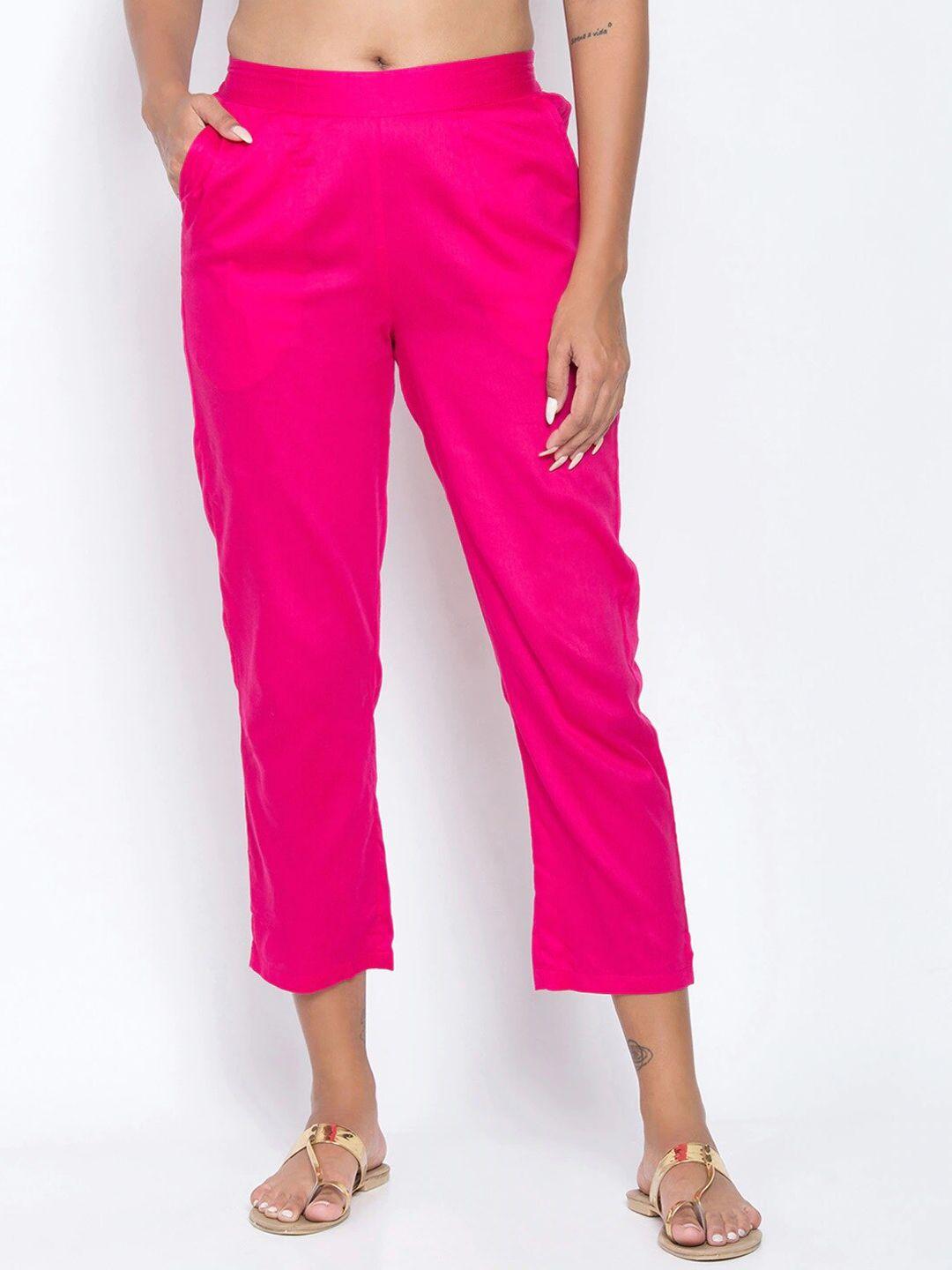 be indi women fuchsia straight fit trousers