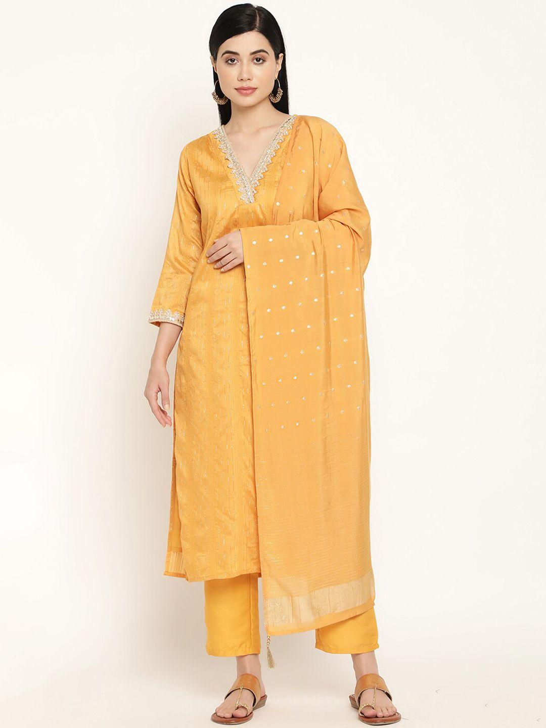 be indi women mustard yellow kurta with trousers & with dupatta