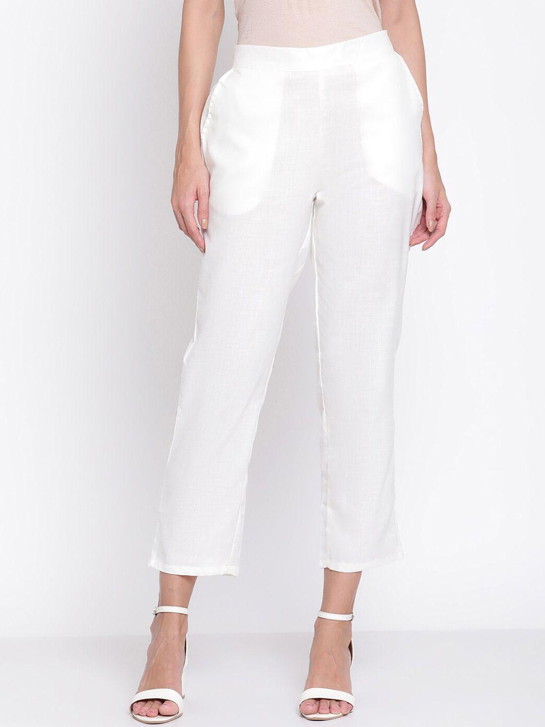 be indi women off white original straight fit trousers