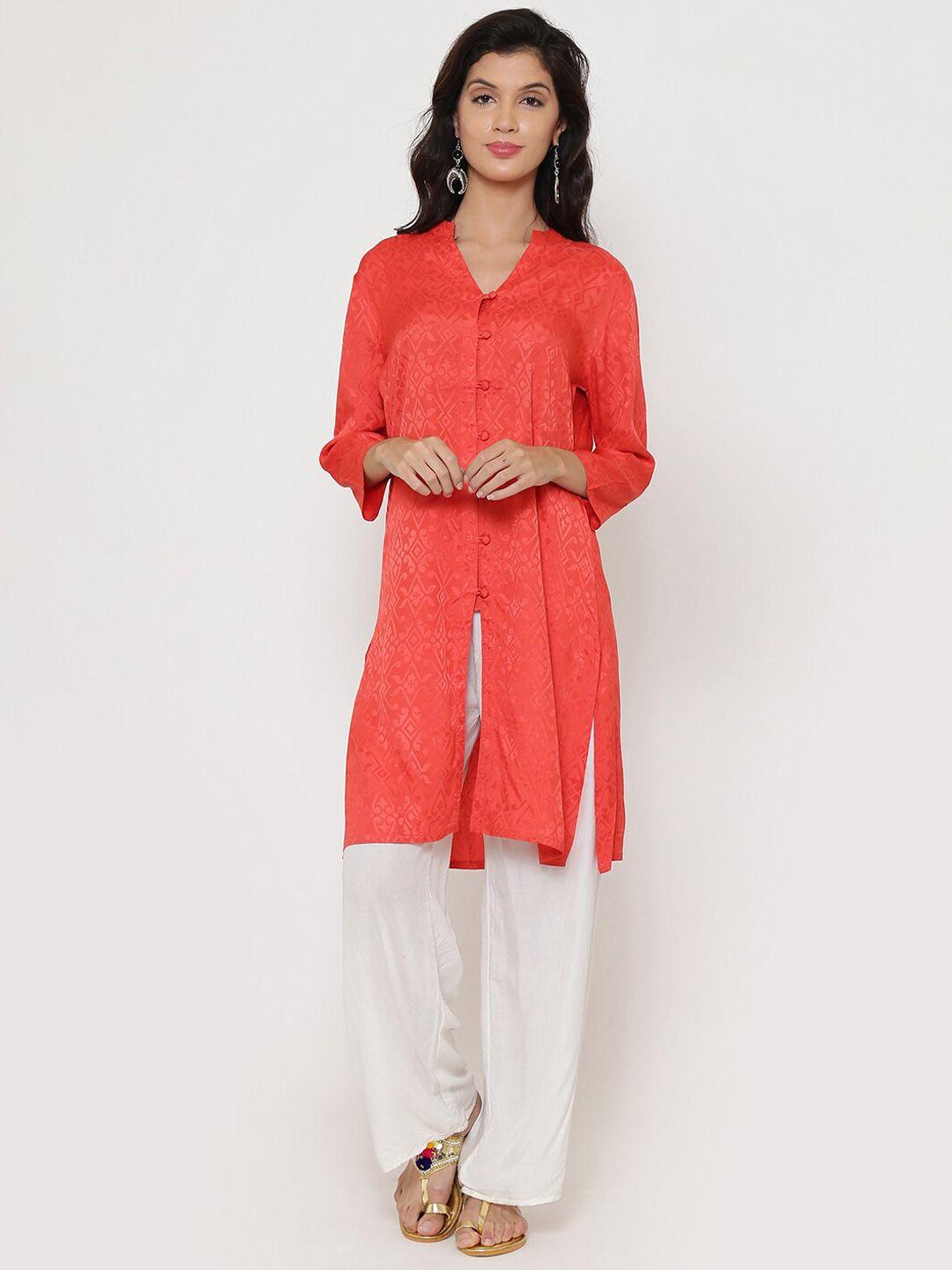 be indi women orange geometric printed pure cotton kurta